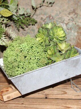 NEW Galvanized Metal & Wood French Farmhouse Wheelbarrow Planter Box